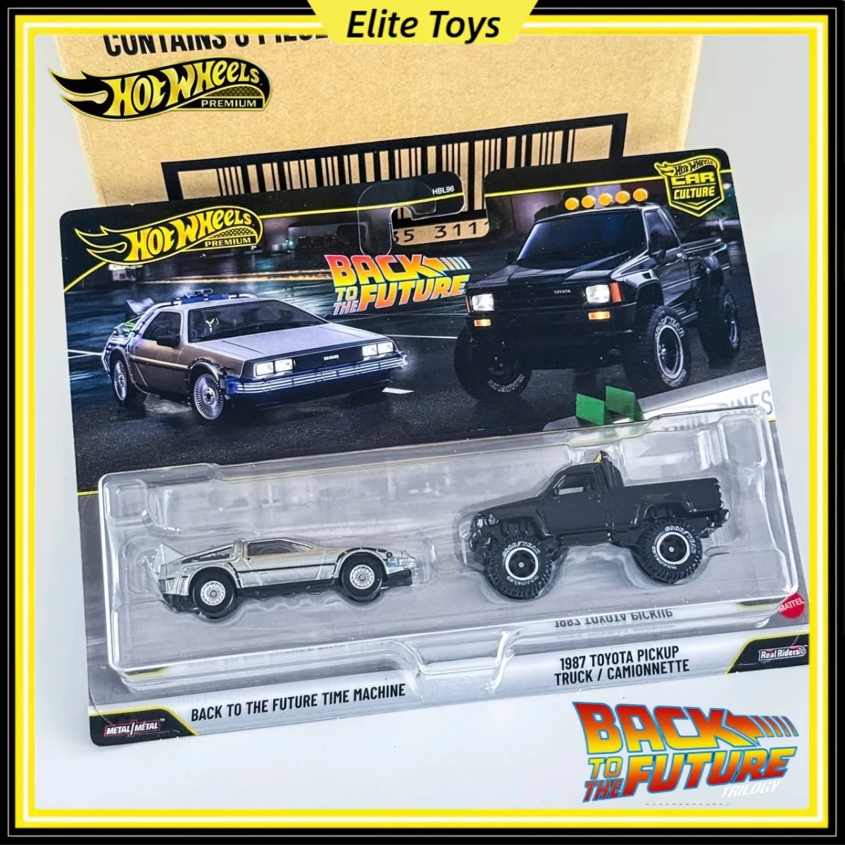 

Коллекционная модель автомобиля Hot Wheels Premium 2-Packs: Toyota Pickup из фильма «Назад в будущее», масштаб 1:64, литая под давлением, серия Car Culture