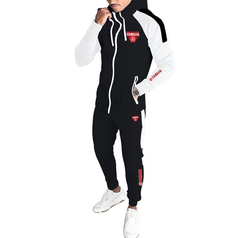 Conjunto de Treino Masculino YAMAHA: Jaqueta com Capuz Oversized de Secagem Rápida e Calça de Moletom para Fitness - Duas Peças