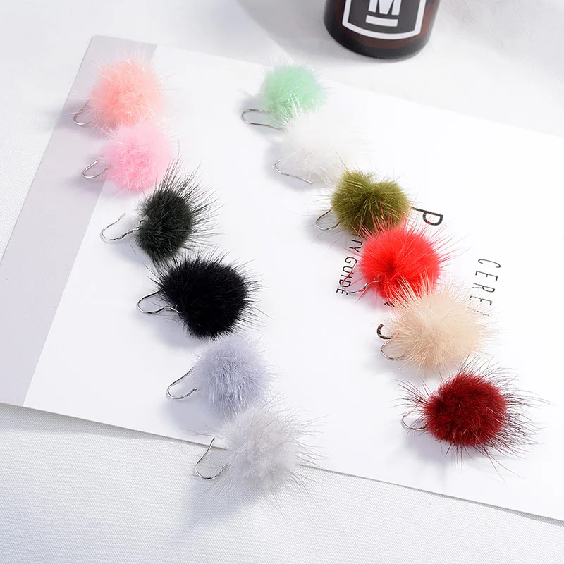 1Pair Mink Hair Fur DIY Pompom Ball Beads Earrings For Women Girl Drop Dangle Earrings Jewelry Accessories Party Dress Up