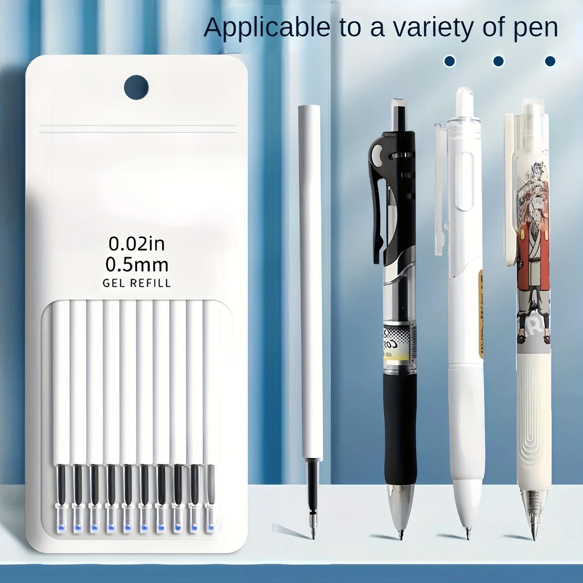 10-Pack 0.5mm Black Gel Ink Refills, Quick-Drying, Large Capacity, Smooth Writing, Compatible with Various Retractable Pens
