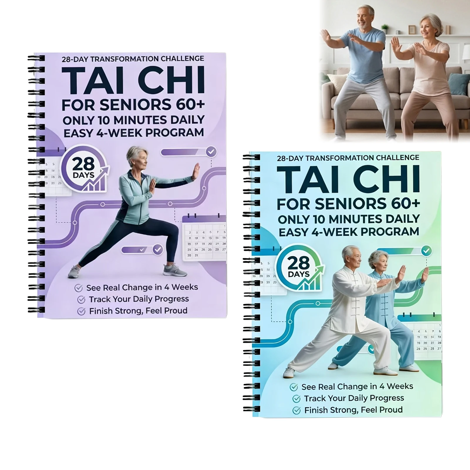 Carnet de bien-être et de pleine conscience Tai Chi : Plan de 28 jours pour seniors, guide de pratique quotidienne de 10 minutes pour adultes âgés