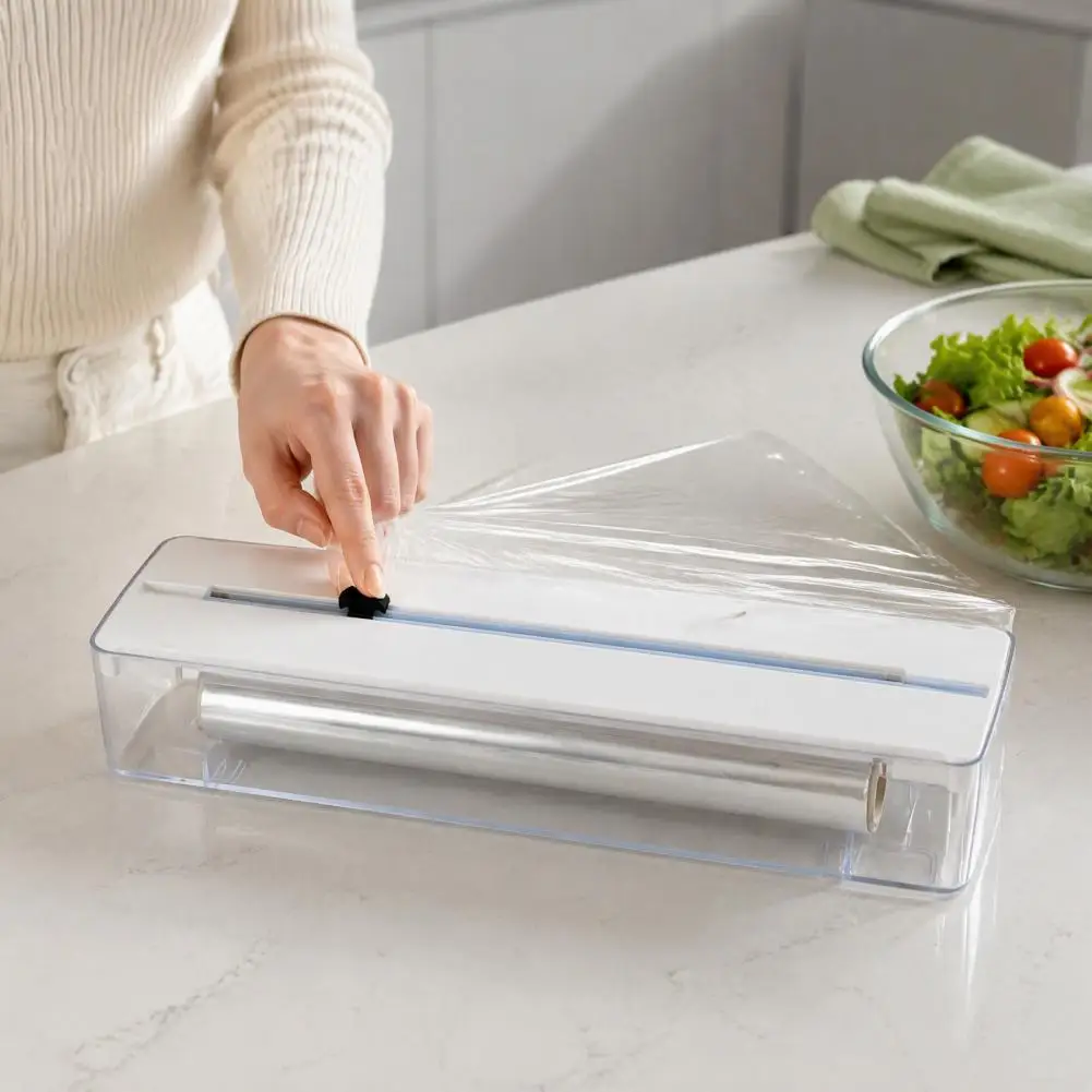 Adjustable Plastic Wrap Dispenser Anti Slip Kitchen Wrap Dispenser Aluminum Foil Dispenser with Adjustable Sliding for Plastic