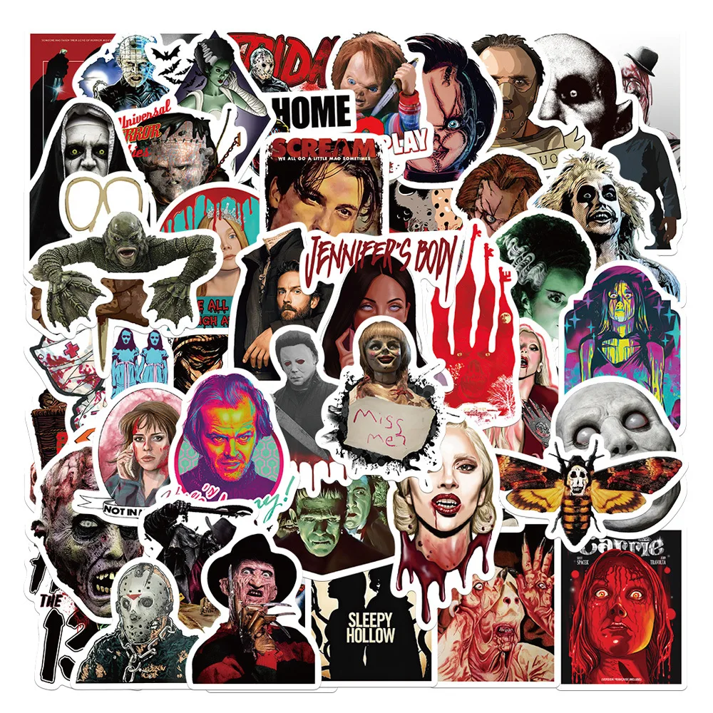 50PCS Halloween Stickers, Horror Movies, Thriller Characters, Waterproof Graffiti Stickers