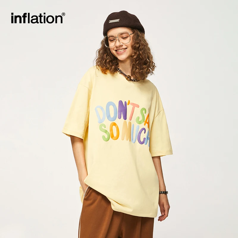 

INFLATION Puff Printing Oversized T-shirts Unisex Streetwear Oversized Cotton Tees