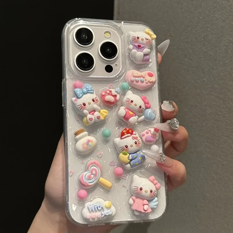 Kawaii Hello Kitty Pacha Dog 3D Apple Phone Case Suitable for IPhone15 14 13 11 16 ProMax Girls Anti Drop DIY Anime Phone Case