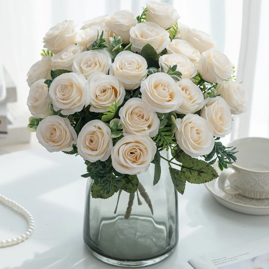

Artificial Flower silk Nordic Rose Wedding Home Bridal Bouquet Outdoor Garden Courtyard Table Decora Holiday DIY Gift box wreath