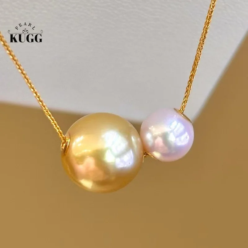 KUGG PEARL 18K Yellow Gold Necklace Luxury Natural South Sea Gold&Akoya Pearl Necklace Women Anniversary Gift Fine Jewelry