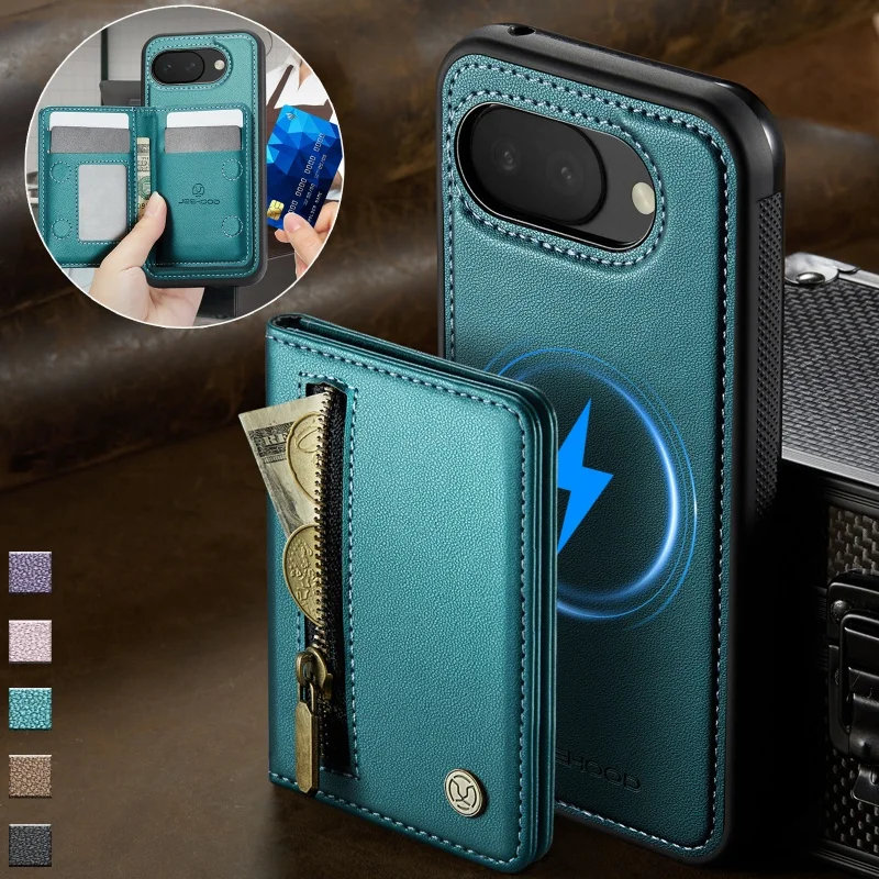 

2 In 1 Detachable Leather Wallet Mobile Phone Case for Google Pixel 10A 10 Pro XL Pro 9A 9 Zipper Cards Cover Funda Hoesje Coque