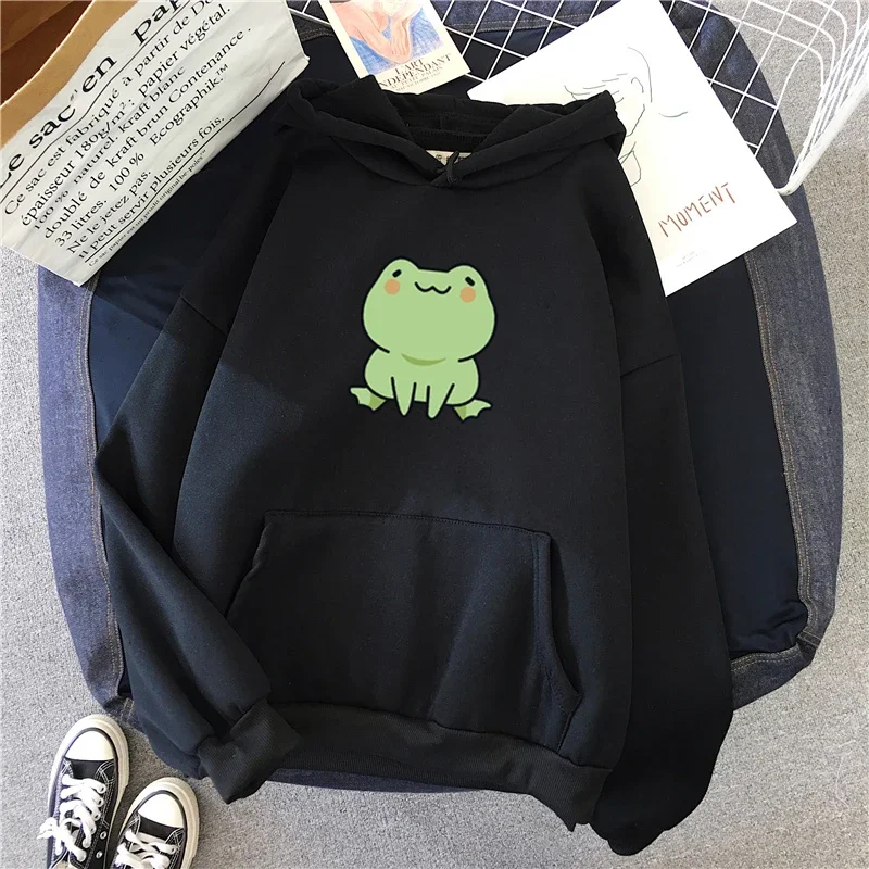 Frog Sweatshirt Cartoon Clothes Harajuku Long Sleeve Hooded Kawaii Hoodie for Girls Winter Fleece Hoodies Pocket Green Tops