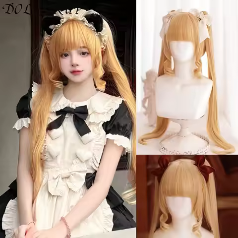 Anime Synthetic Short Straight golden Wig Double Hair Loop Double Braid Ponytail Natural Short Straight Head Cover Wig For