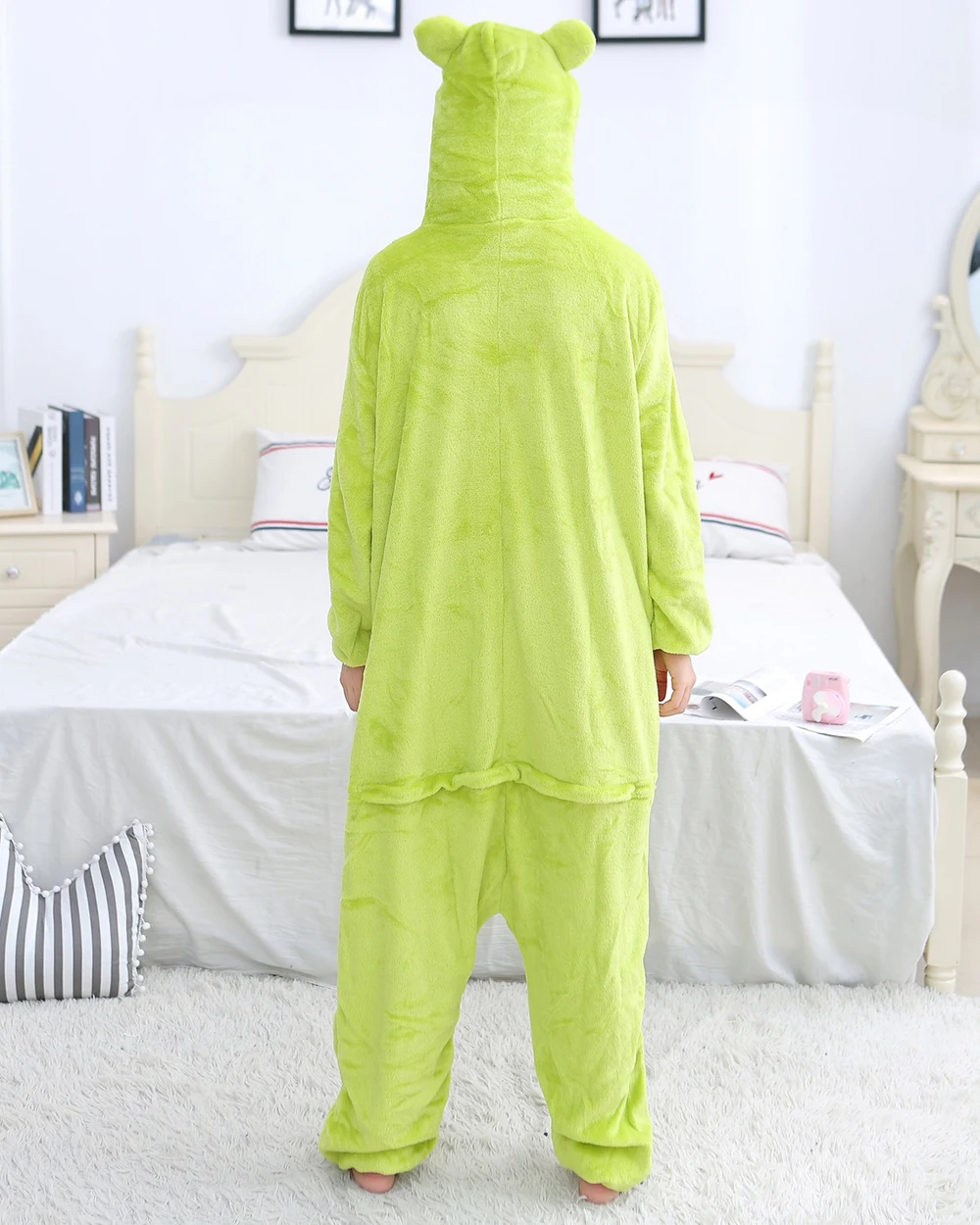 Green Frog Onesies Plush Pajamas Winter Flannel Warm Sleepwear Halloween Christmas Cosplay Costume Women Men Kids Family Costume