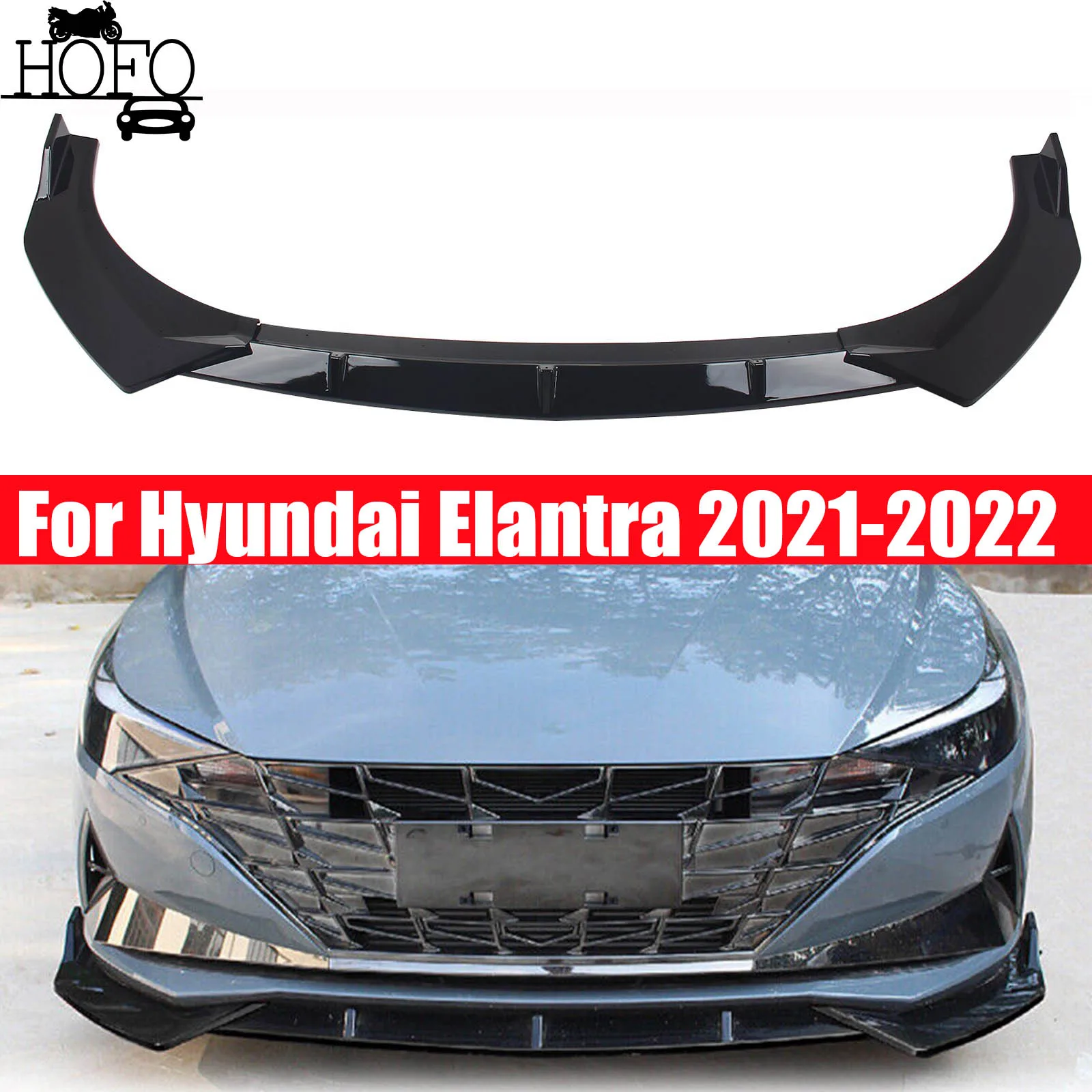 

For 2021+ Hyundai Elantra Glossy Black Front Bumper Lip Spoiler Body Kits 3PCS