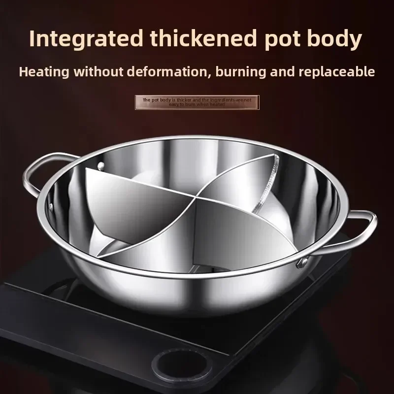 34cm Stainless Steel Hot Pot Three Divided Cookware Induction Little Sheep Pot Hot Pot Ruled Compatible Cooking Winter Party