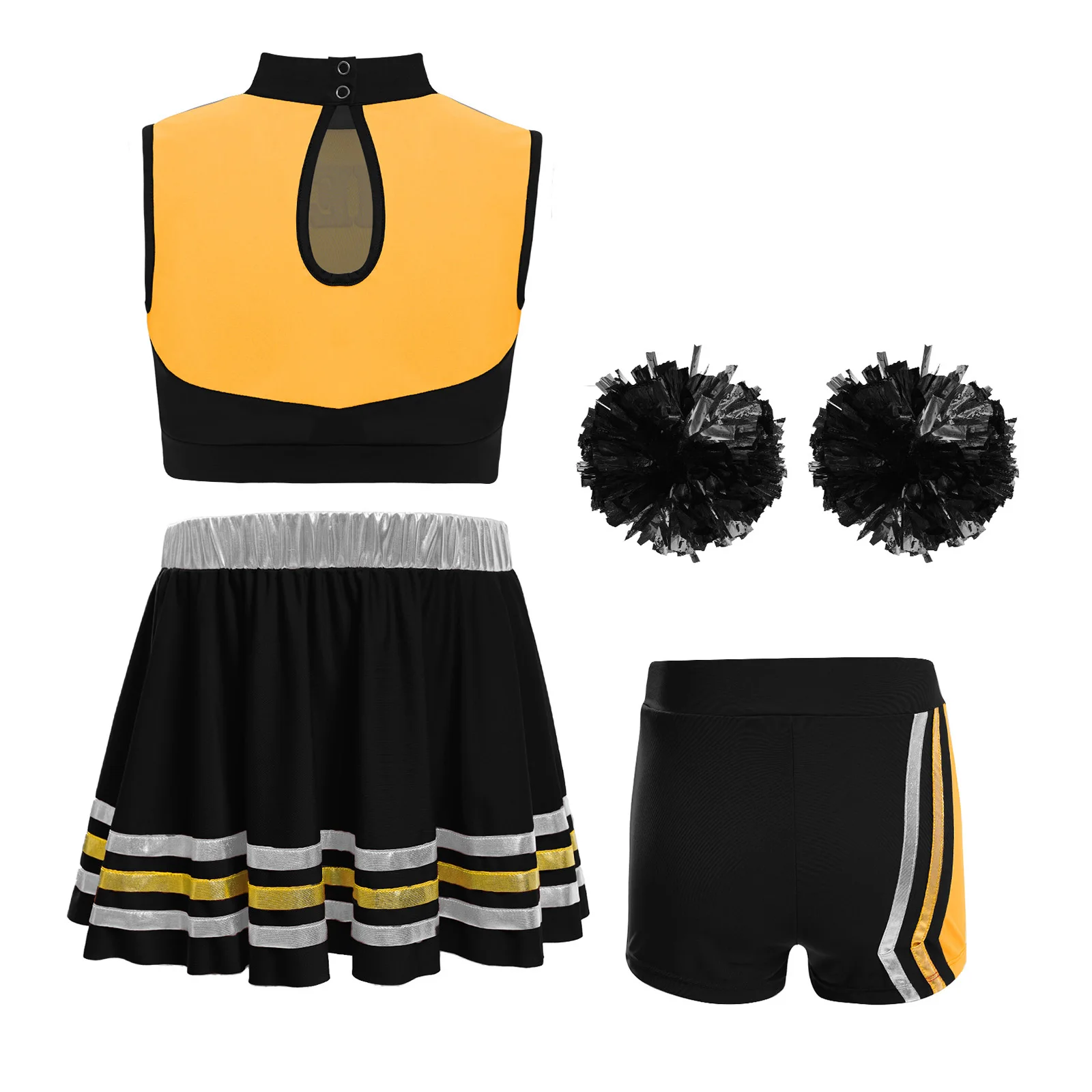 キッズガールズチアリーダーチアリーディング衣装女子高生チアダンスユニフォーム文字プリントクロップトップとスカートフラワーボール