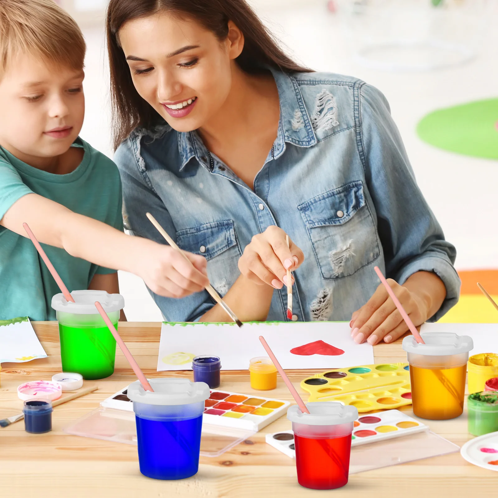 

12 pcs Spill Proof Paint CupsReusable Plastic Cups with Lids for Art Painting Small Pigment Containers Lightweight for Kids