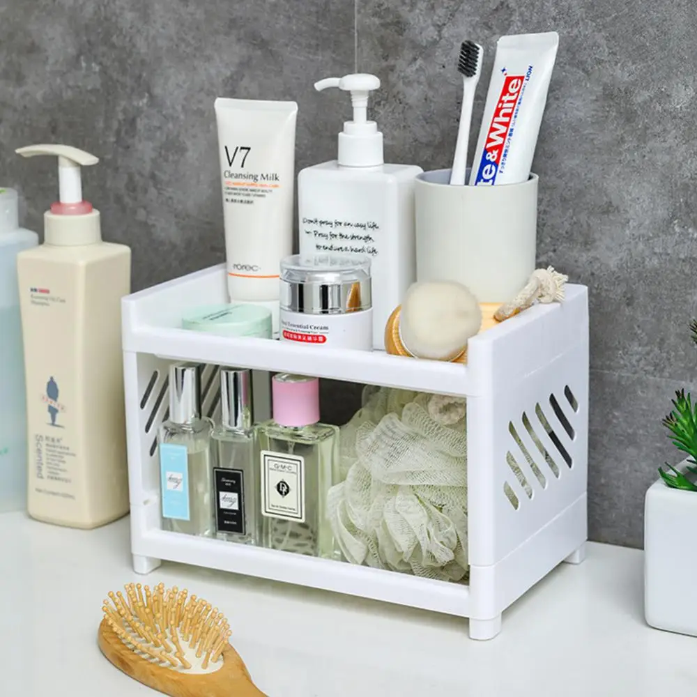 Small Shelf Small Thickened Bathroom Washing Station Wholesale Kitchen Double Storage Shelf Plastic Cosmetic Organizer Rack