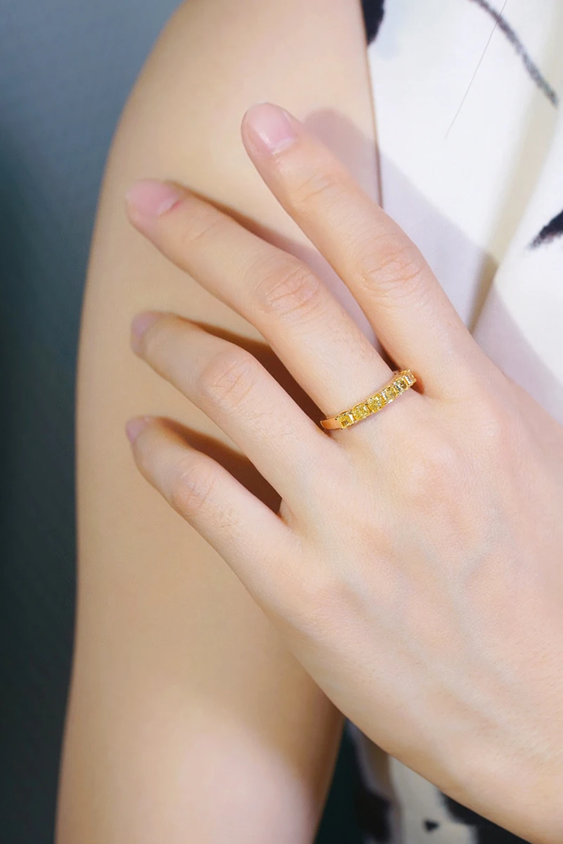 KUGG 100% 18K Yellow Gold Rings Classic Design Real Natural Yellow Diamond Engagement Ring for Women High Wedding Jewelry