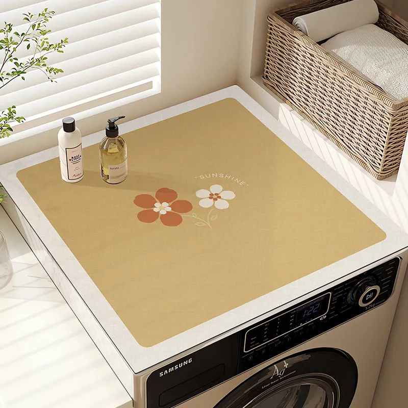 VIKAMA Minimal Flower & Sunshine Diatom Mud Washing Machine Mat, 6 Designs, Non-Slip Absorbent Cover