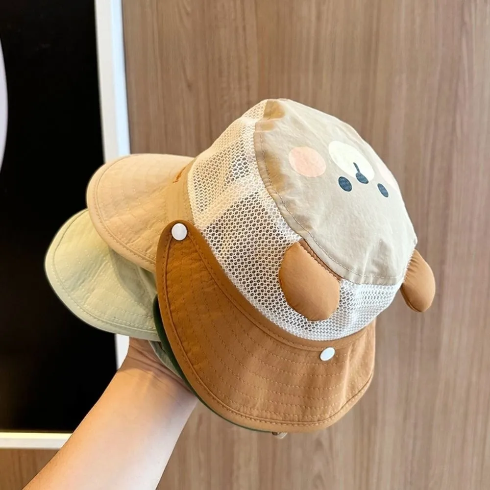Quick-dry Cartoon Animal Bucket Hat Detachable Mesh Summer Kid Sunhat Anti-UV Sun Hat Shading Hat Children's Fisherman Hat Kid