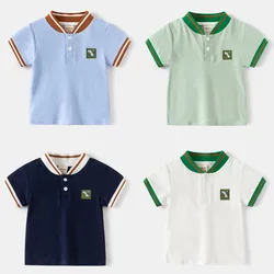 Borduurwerk Dinosaurus Kinder T-Shirts Peuter Kids Polo Tee Zomer Katoenen Jongens Kleding