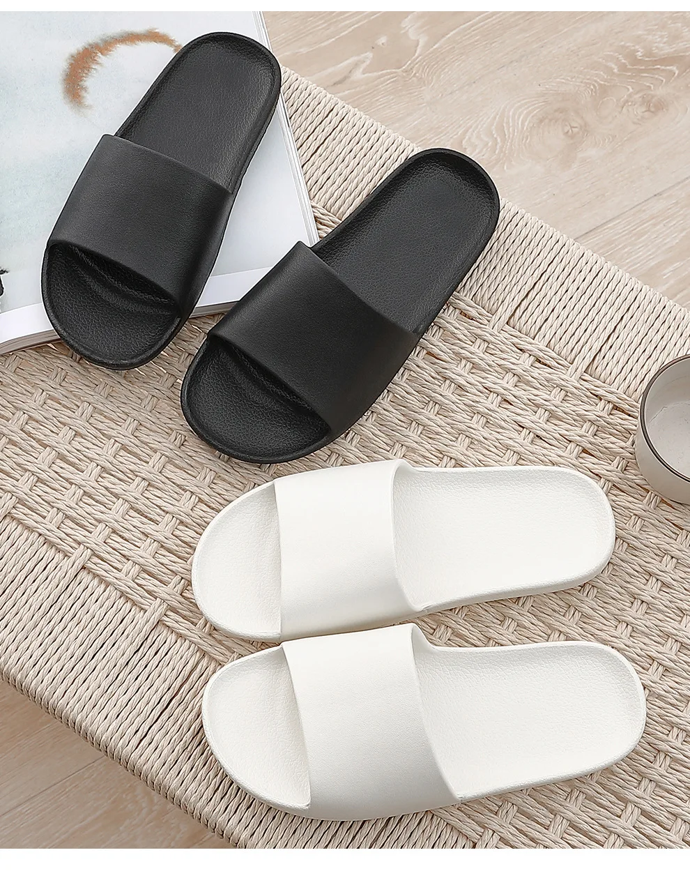 Summer Home Men Slippers Simple Black White Shoes Non-slip Bathroom Slides Flip Flops Indoor Women Platform Slippers