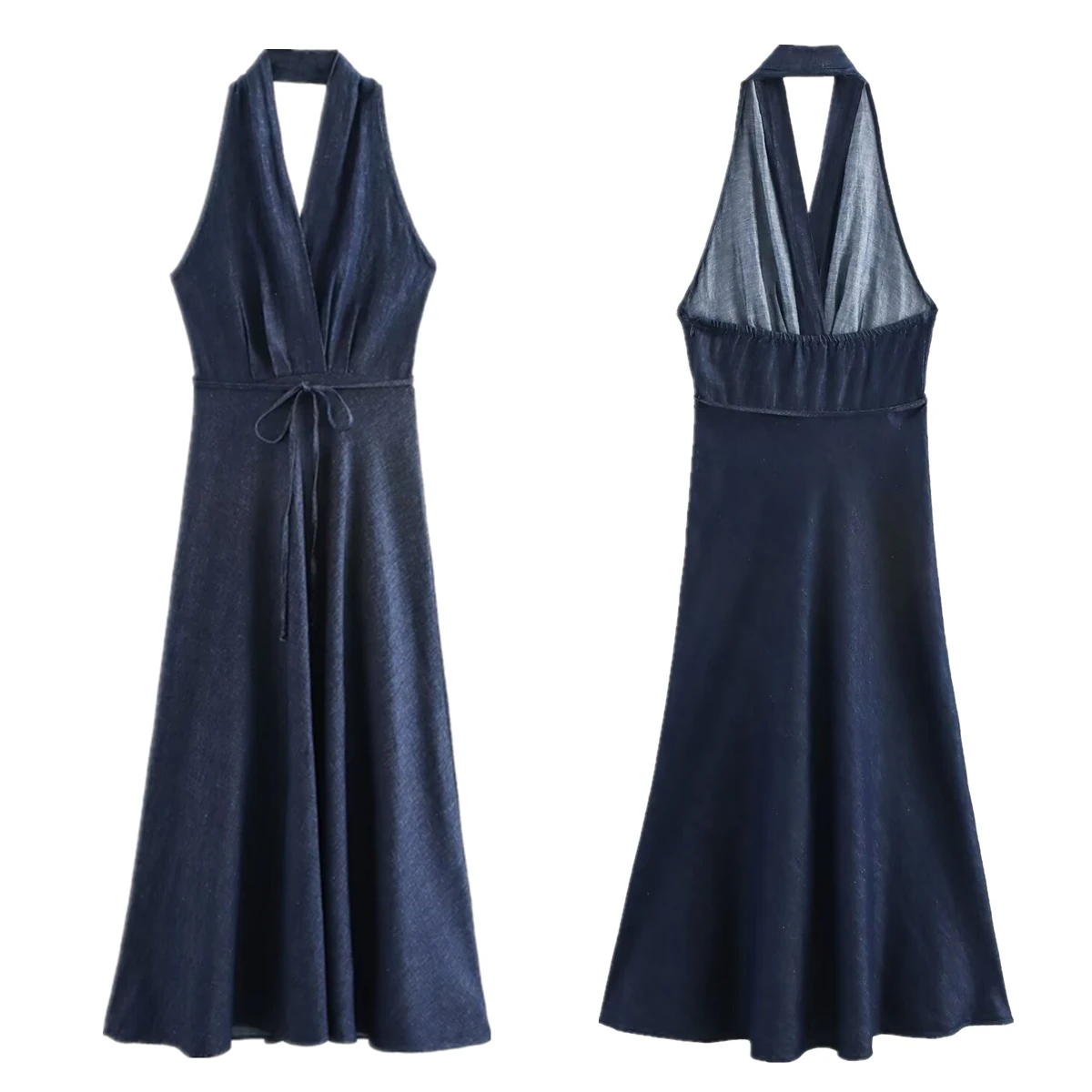 

Jenny&Dave French Minimalist Women's Dress With Halter Denim Backless Dress Women Fashion Elegant Midi Party Dress