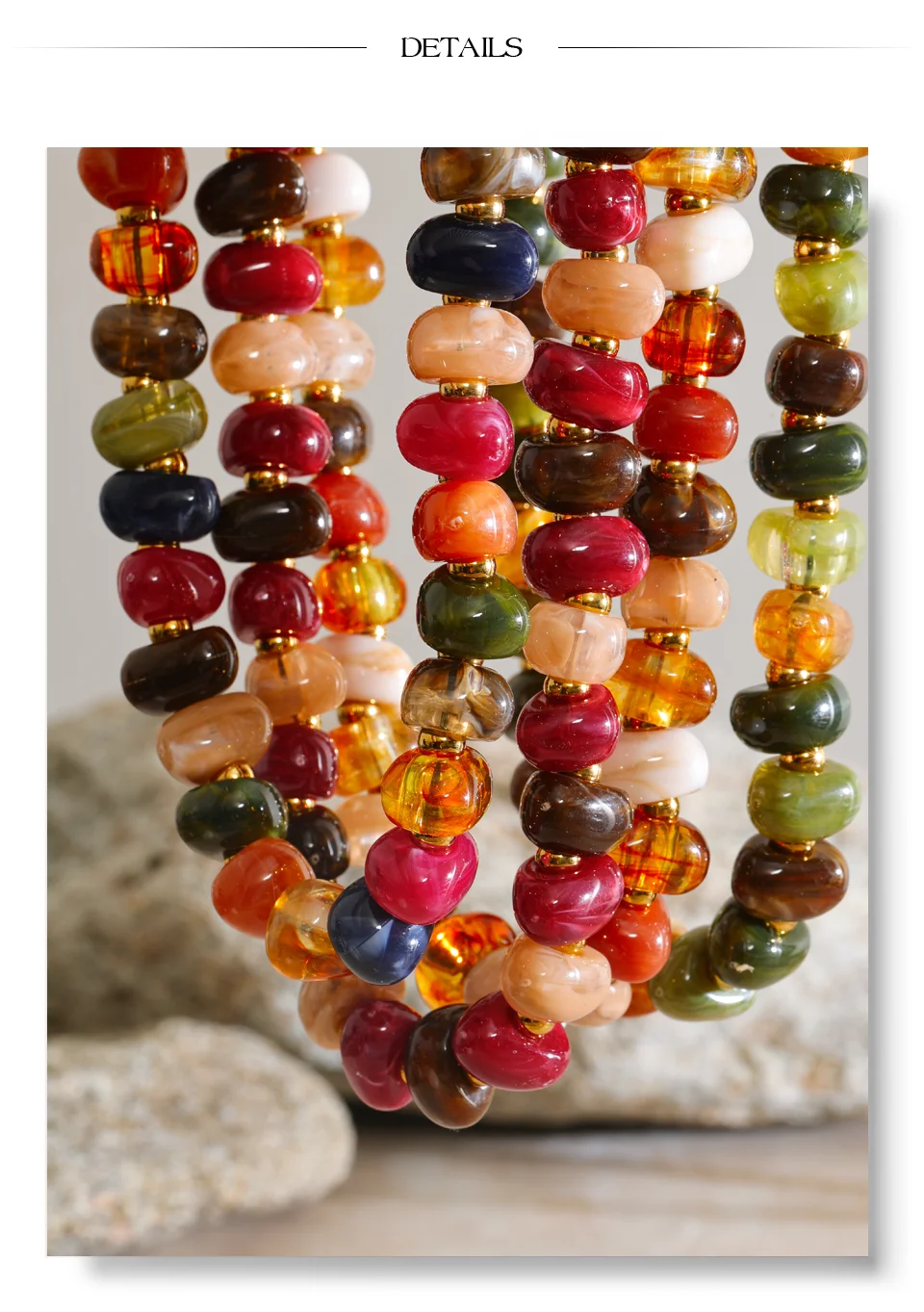 Yhpup Bunte Harzperlenkette Handgefertigte Halskette Wasserdicht Edelstahl Exquisiter Modeschmuck für Herbst und Winter – Detail 7