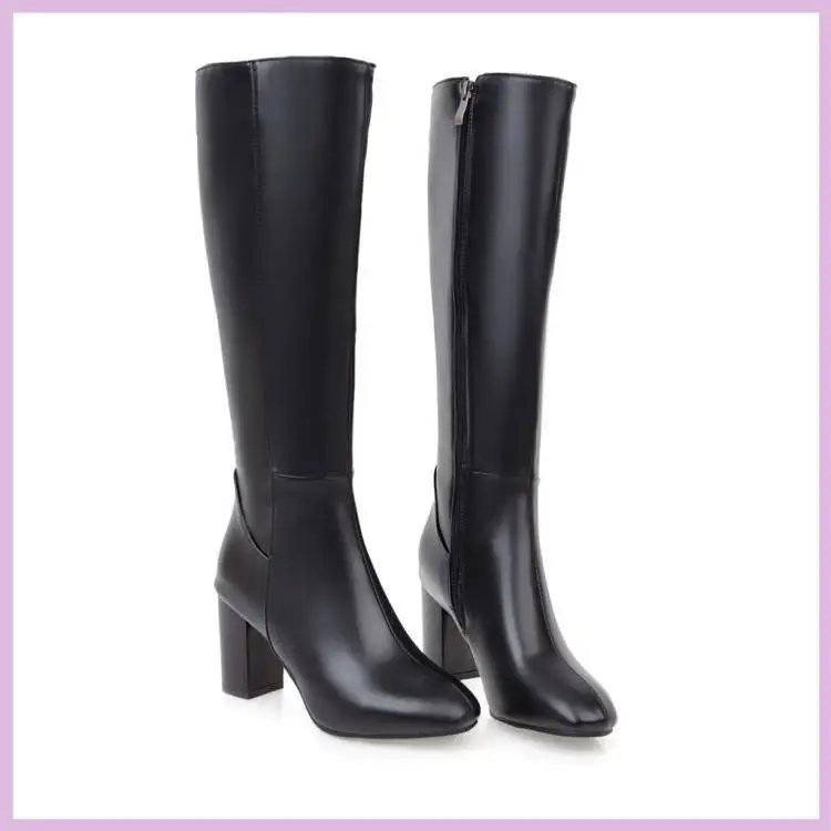 Chelsea Women\'s Boots Autumn Zipper Shoes Winter Footwear Sexy Thigh High Heels High Sexy Round Toe 2023 Over-the-Knee Black Ru