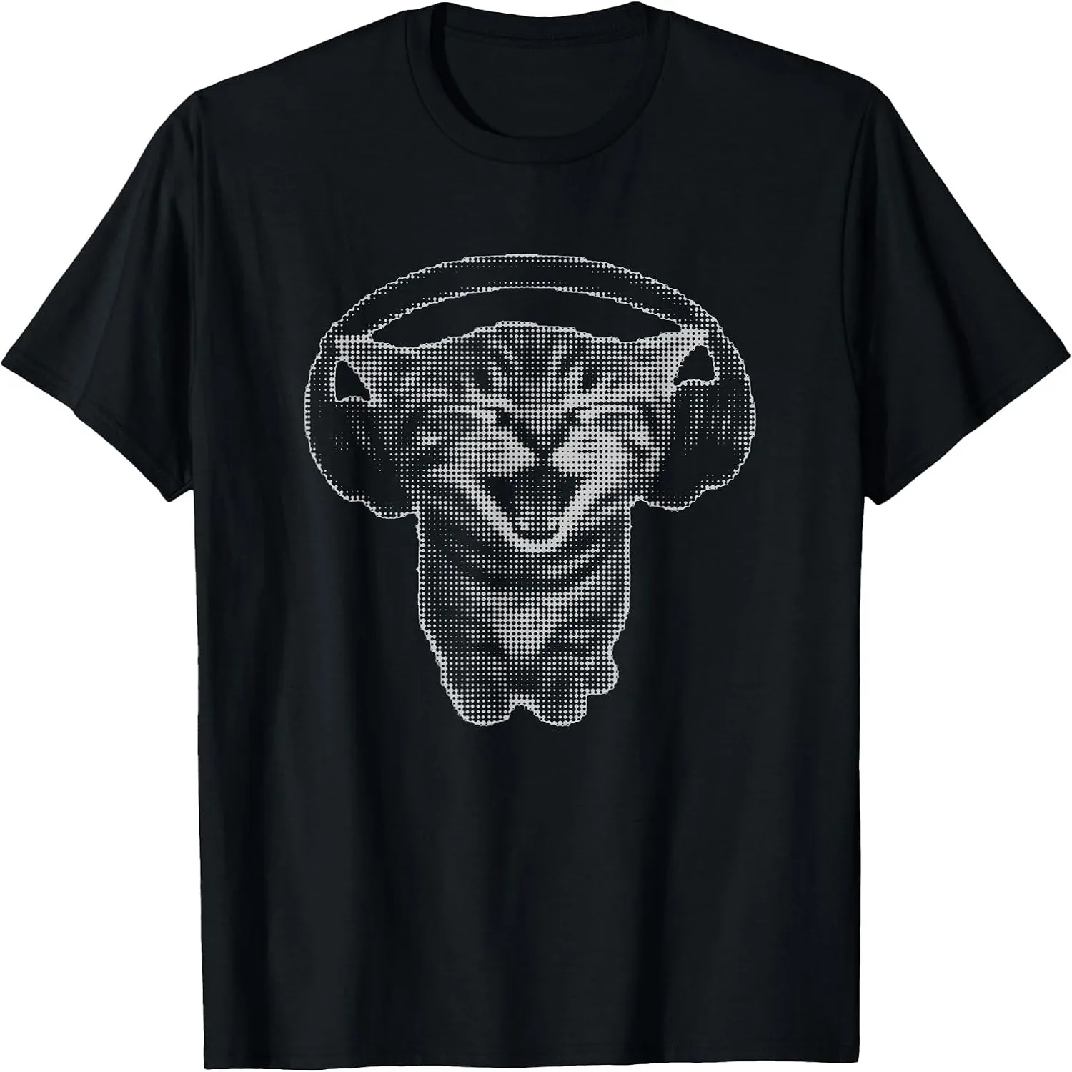Halftone Cat With Headphones Retro Dot Pattern Graphic T-Shirt