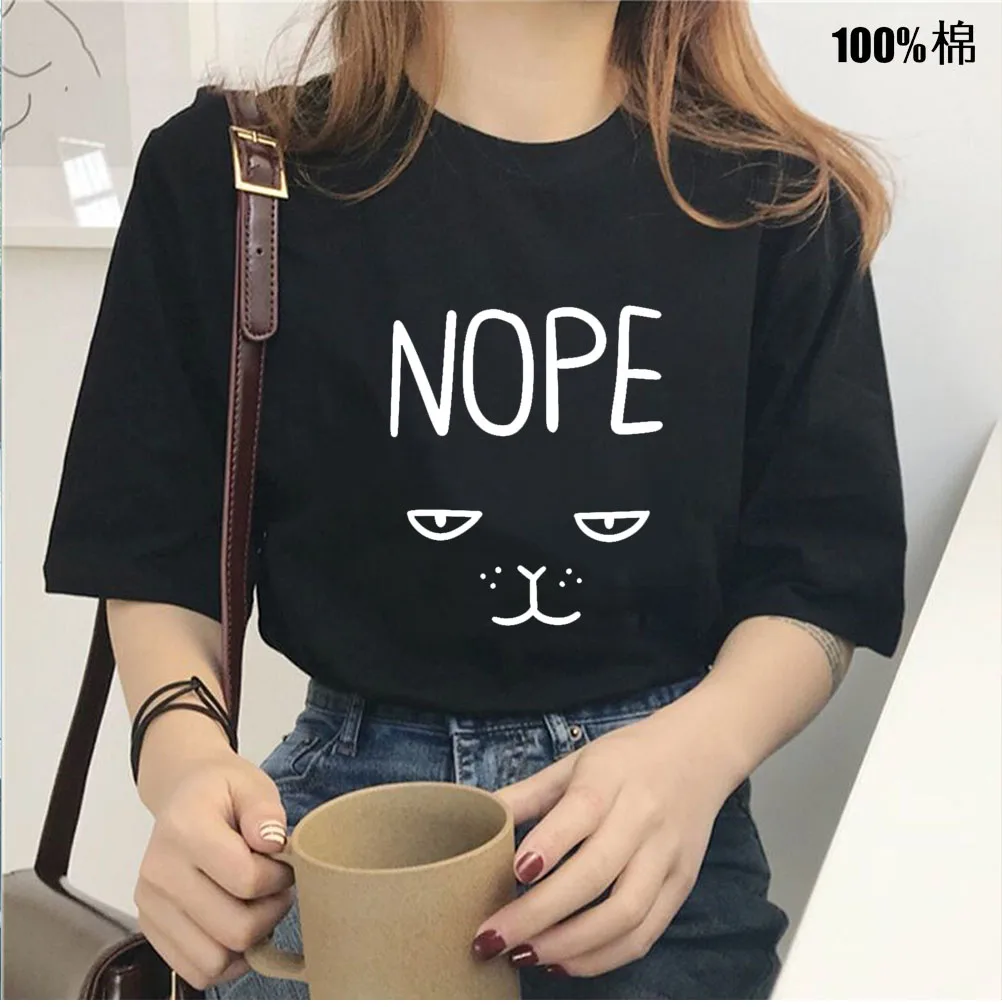 Nope cat face Print Women tshirt Casual Cotton Hipster Funny t shirt For Girl Top Tee Tumblr Drop Ship