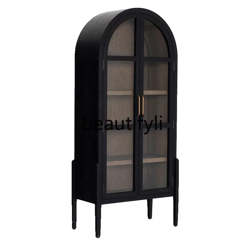 DD45 American-style Light Luxury Solid Wood Bookcase High-end High-leg Arched Glass Living Room Wine Cabinet