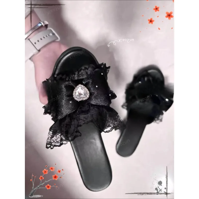 

Japanese Mine Mass Production Elegant Lolita Shoes High Heel Sandals Fashion Lace Bow Rhinestone Summer New Black Shoes Women