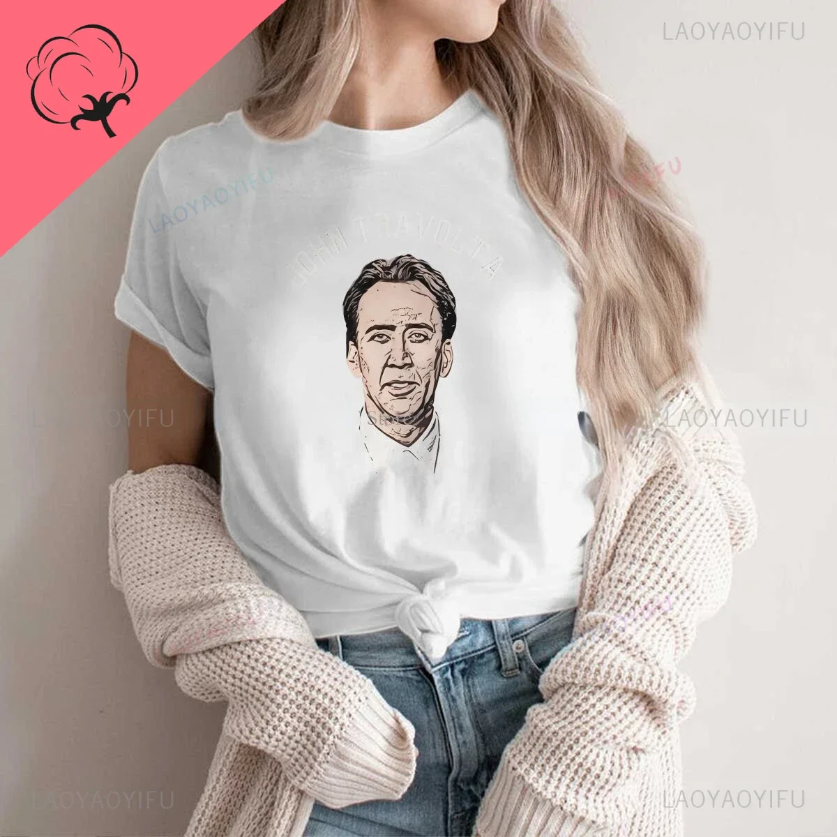 Sports Ed As John Travolta Unique Polyester T-shirt Nicolas Cage New Design Gift Creative T-shirt Short Sleeves 100%Cotton Print