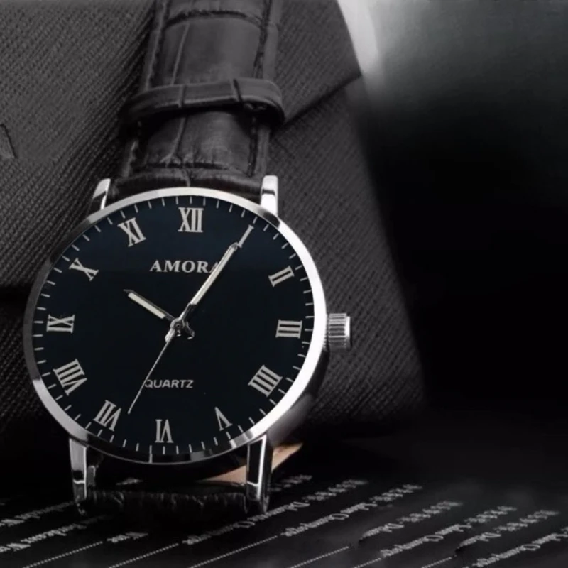 

Новый механизм, красивые роскошные круглые часы, мужские неводонепроницаемые часы из искусственной кожи, модные деловые немеханические кварцевые часы