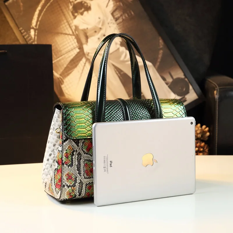 Serpentine Women Leather Handbag Luxury Female Tote Bag Green Fashion Ladies Shoulder Bag