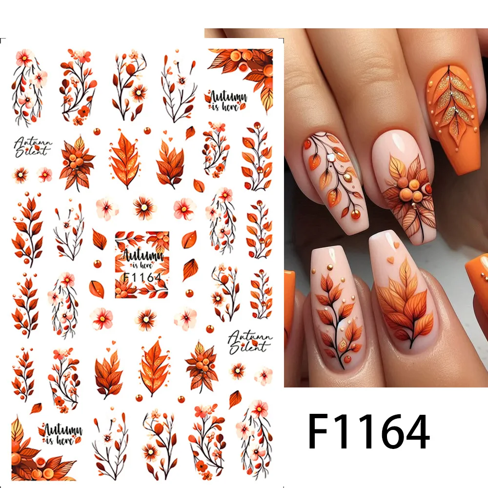 1-Sheet Autumn Red Leafs Maples Winter Flowers 3d Nail Stickers Self-Adhesive Nail Decals For Nail Manicures Tips DIY