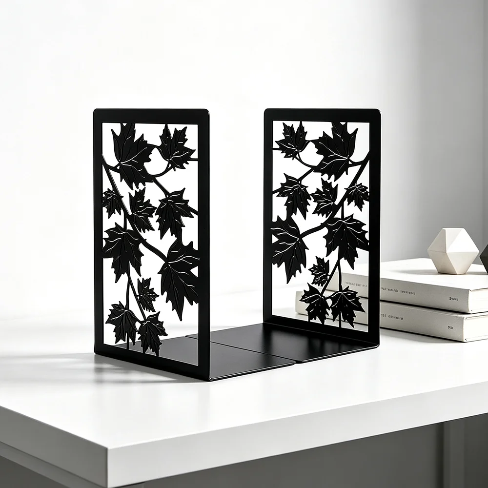 Leaf Pattern Metal Bookend for Book Lover Home Library and Office Shelf Organization Reading Room Decor Christmas Birthday Gift
