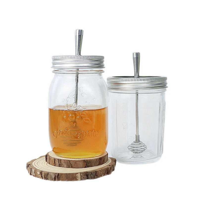 50 Pieces 304 Stainless Steel Honey Dipper Bottle Caps New Design for 70/86mm Caliber Glass Jars Honey Stick Covers for Bottles