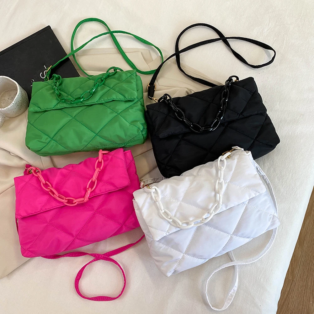سعة كبيرة Crossbody ساحة حقائب سلسلة عادية المرأة تحت الإبط حقائب موضة مبطن كل مباراة الشتاء بسيط للفتيات التسوق