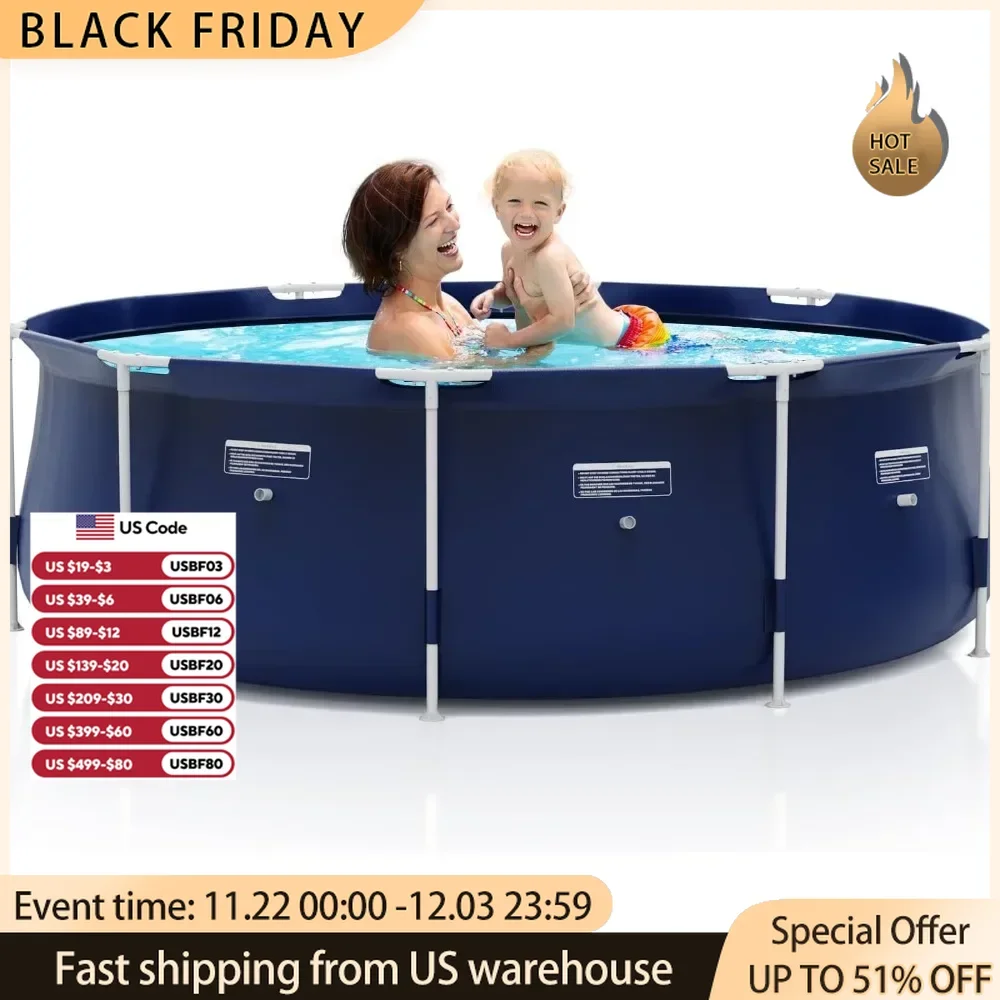

Round Pool 8ft X 30in Steel Frame Above Ground Pool for Outdoor Backyard Swimming Pool Suitable Friends Family Adults Kids