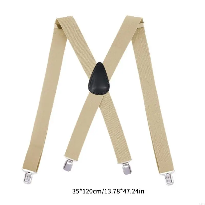 Y88A Durability Polyester Suspenders For Men Elastic Adjustable Straps 4 Clip Design Multiple Colors