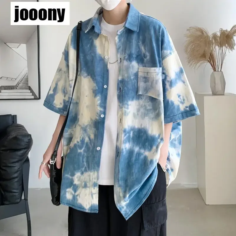 

Loose Printing Button Short Sleeve Men's Clothing Summer Korean Casual Daily Streetwear Shirts Fashion Handsome Turn-down Collar