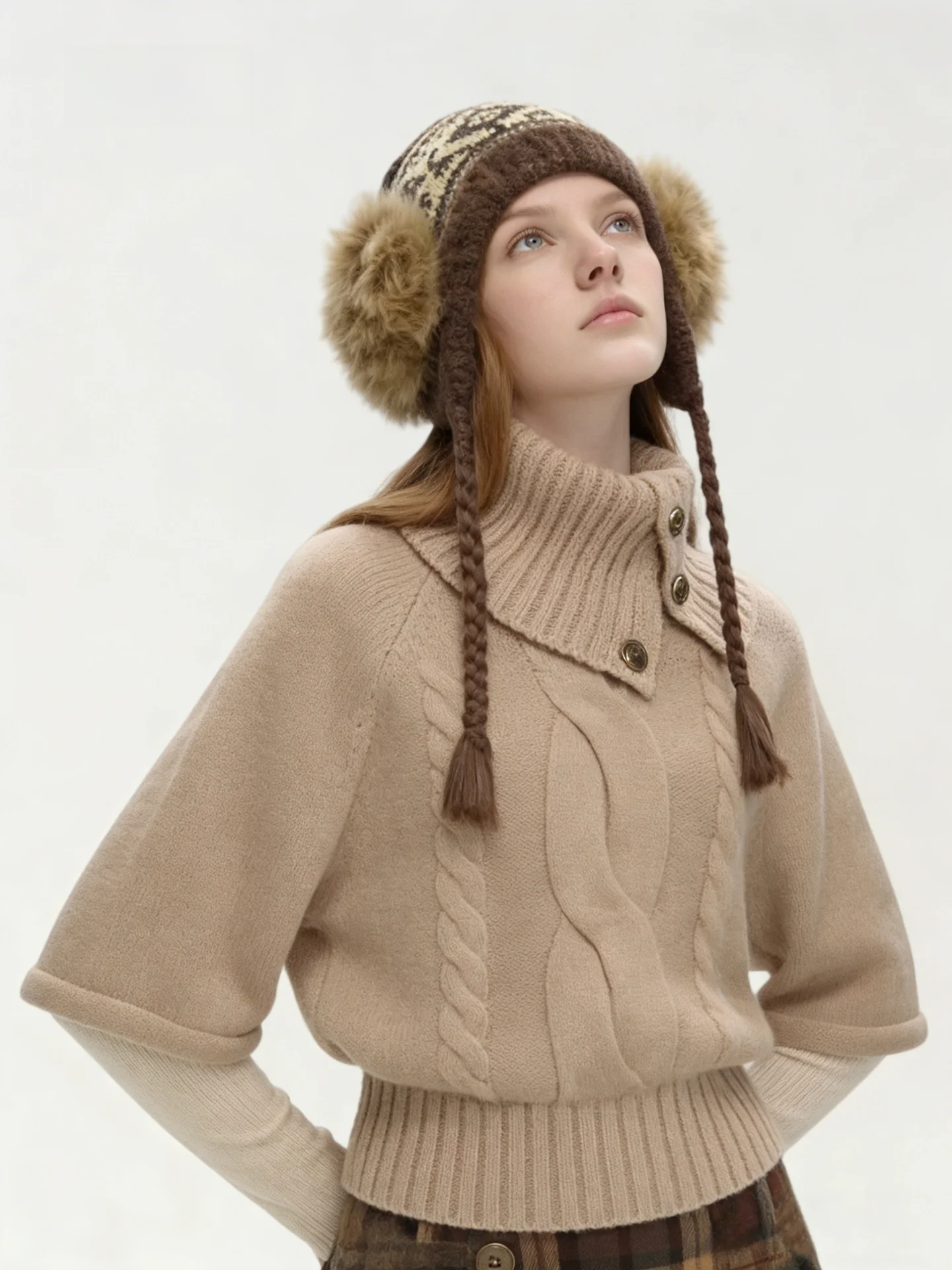 

AHMI Retro Sle Loose Knitted Sweater Women's Autumn Winter New High Collar Cowl Ne Cable Knitwear Soft Comfortable Casual