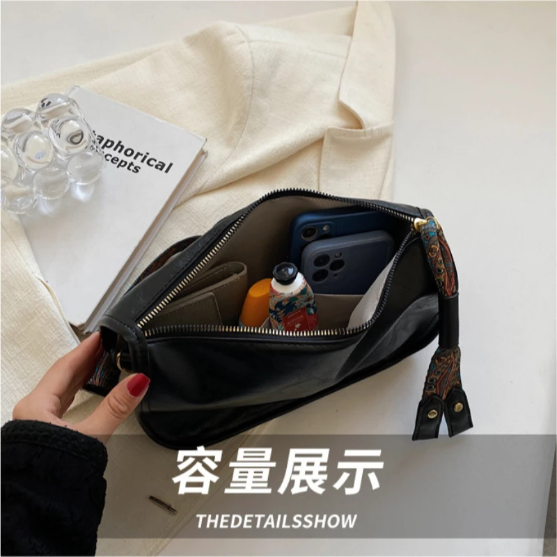 

Pattern Zipper Crossbody Bag Fashion Leather Shoulder Bag Wide Strap Large Capacity Designer Everyday Handbags