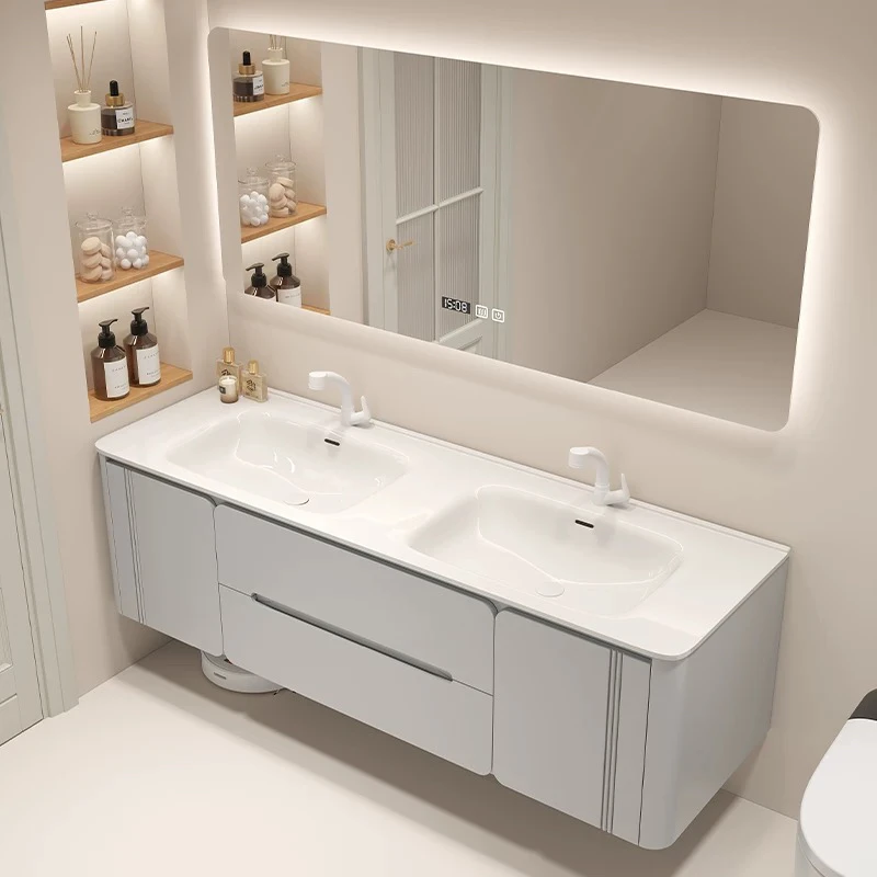 

Light Luxury Double Sink Vanity Units Bathroom Furnitures Mobile Laundry Cabinet Drawers Toilet Storage Organizer Cabinets Open