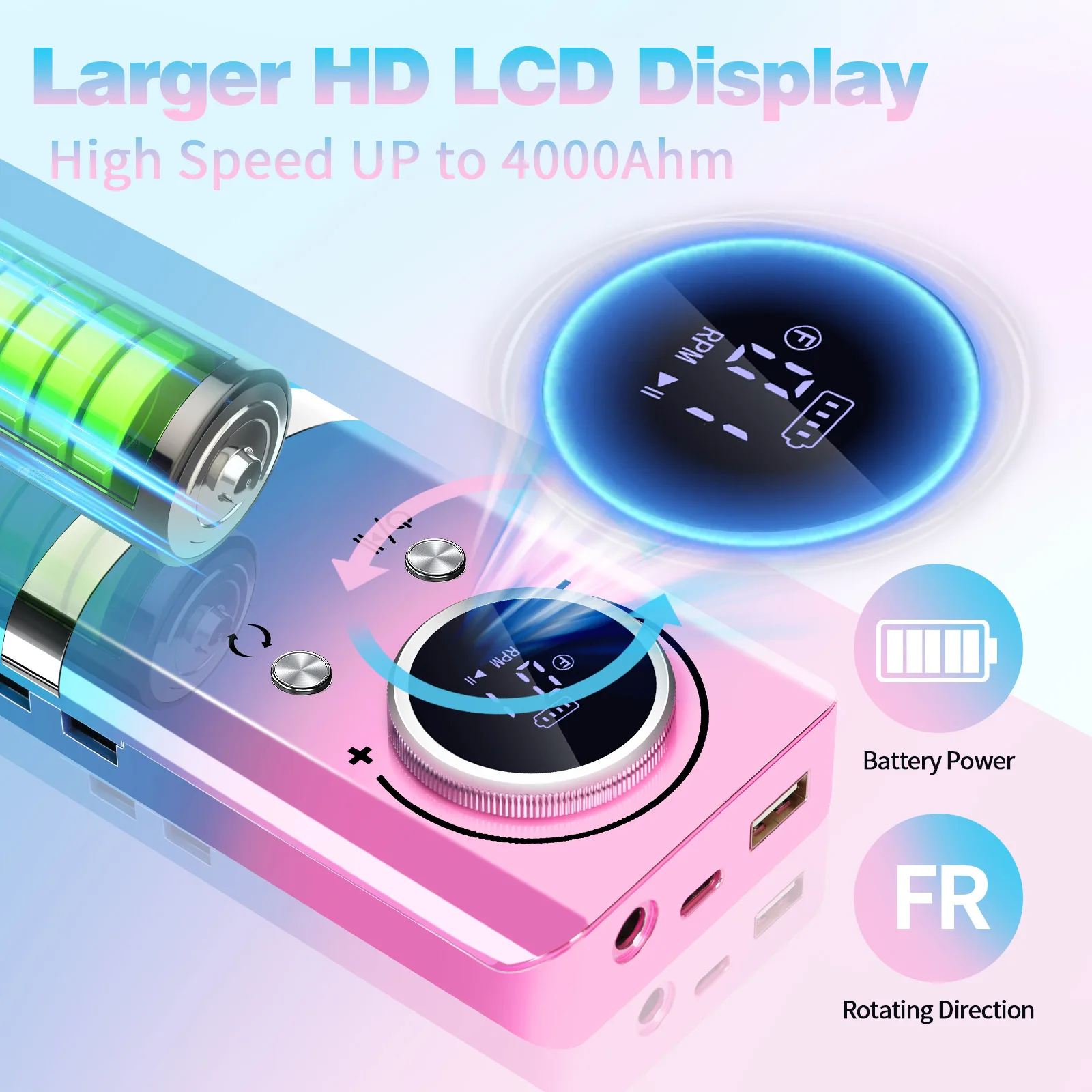 45000RPMプロ仕様電動ポータブルネイルドリルマシンUSB充電式低騒音ネイルサンダーファイル（マニキュアサロンツール用）