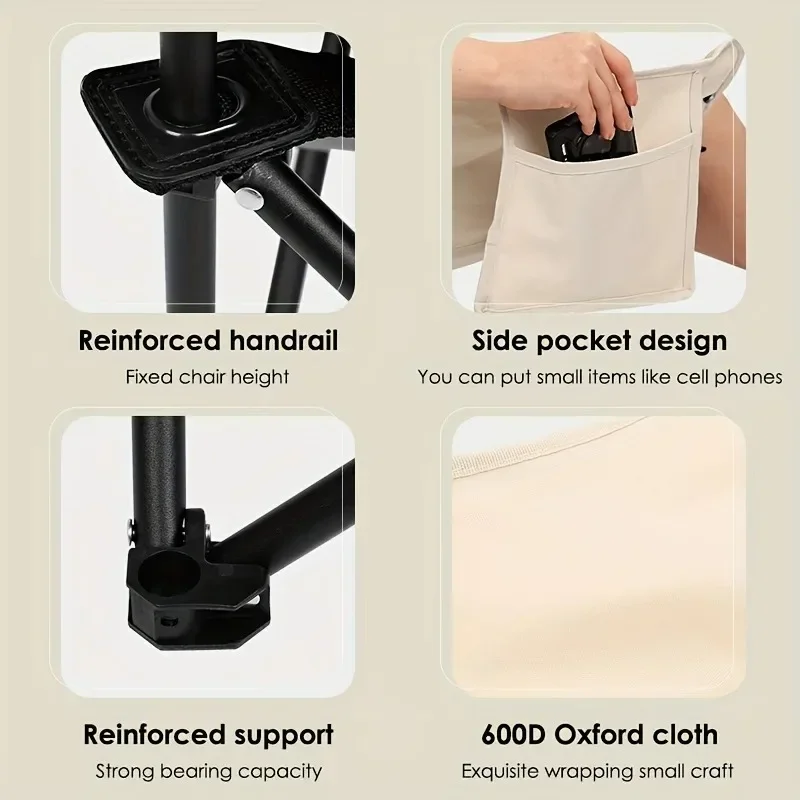 كرسي تخييم كبير الحجم مع جيب جانبي كرسي قابل للطي كراسي قماشية محمولة للشاطئ والنزهات وصيد الأسماك كرسي خارجي