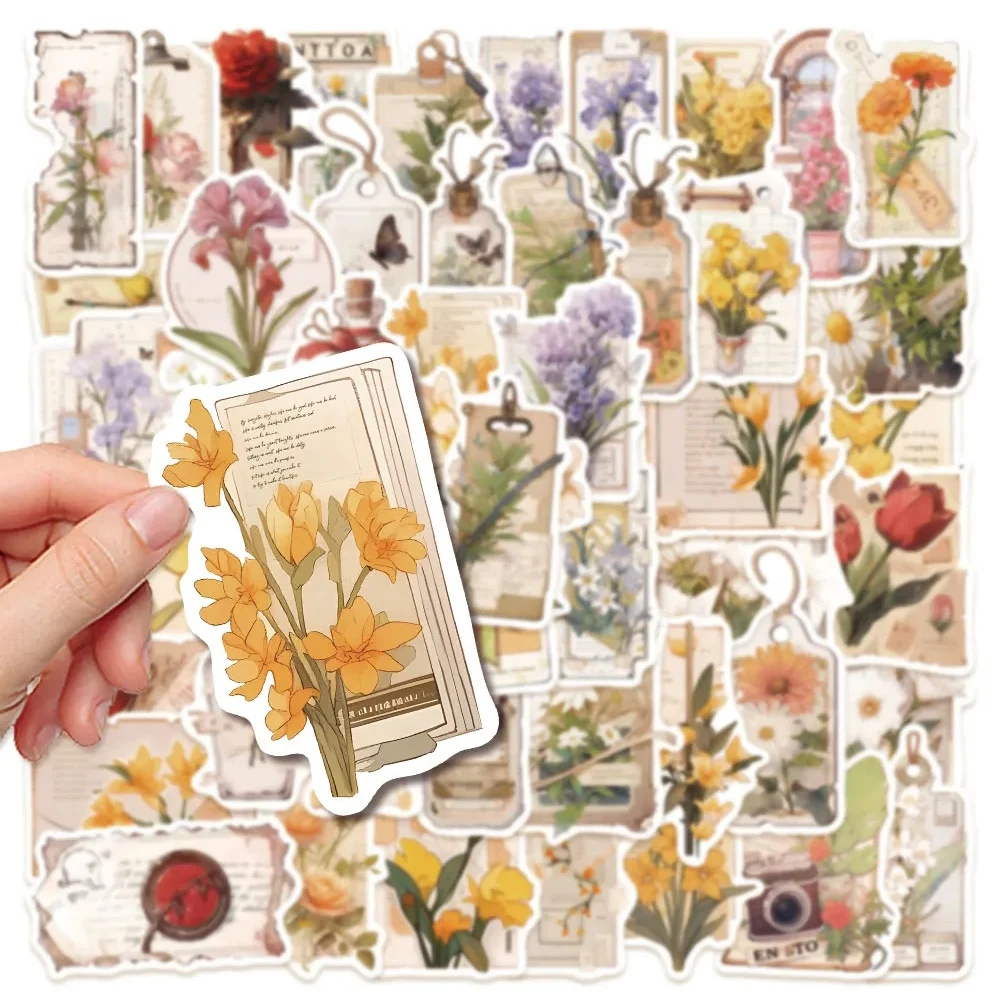 

10/30/50pcs Vintage Artsy Flower Decoration Stickers Aesthetic Waterproof Graffiti Stationery Laptop Car Retro Cute Sticker Toy