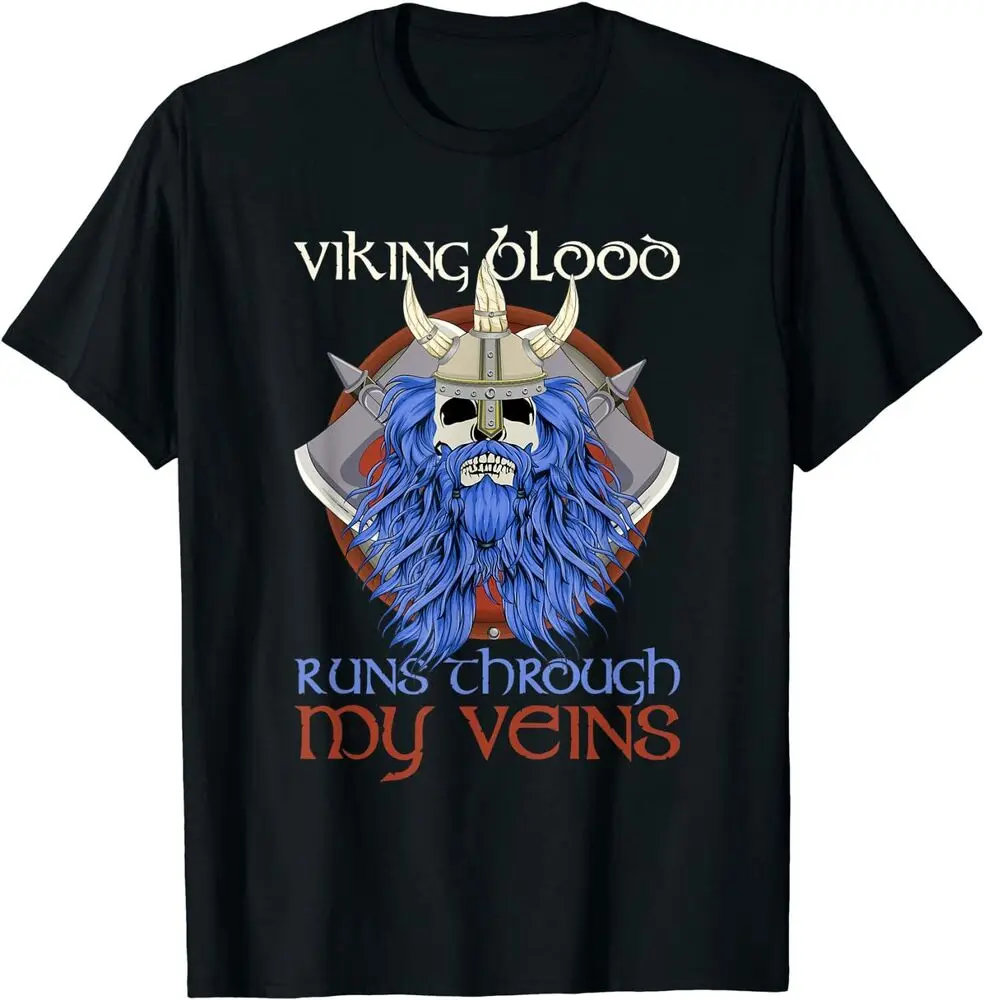 Norse Mythology  Blood Runs Through My Veins  T-Shirt  Summer Tees Cotton Luxury brand vintage oversized