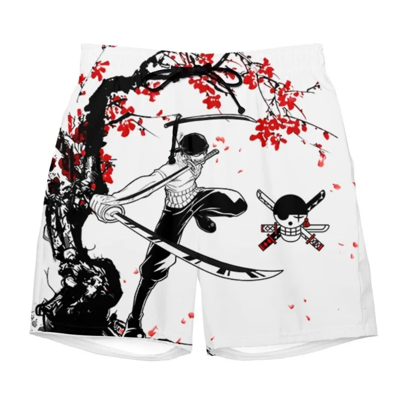 2026 Summer Anime One Piece Luffy White Cherry Blossom Printed Shorts Adult Children Fashion Casual Quick Drying Sports Shorts